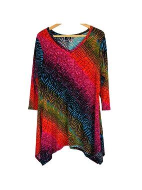 Jostar Tunic Top Medium Bold Colors Abstract Animal Print Shark Bite Hem USA